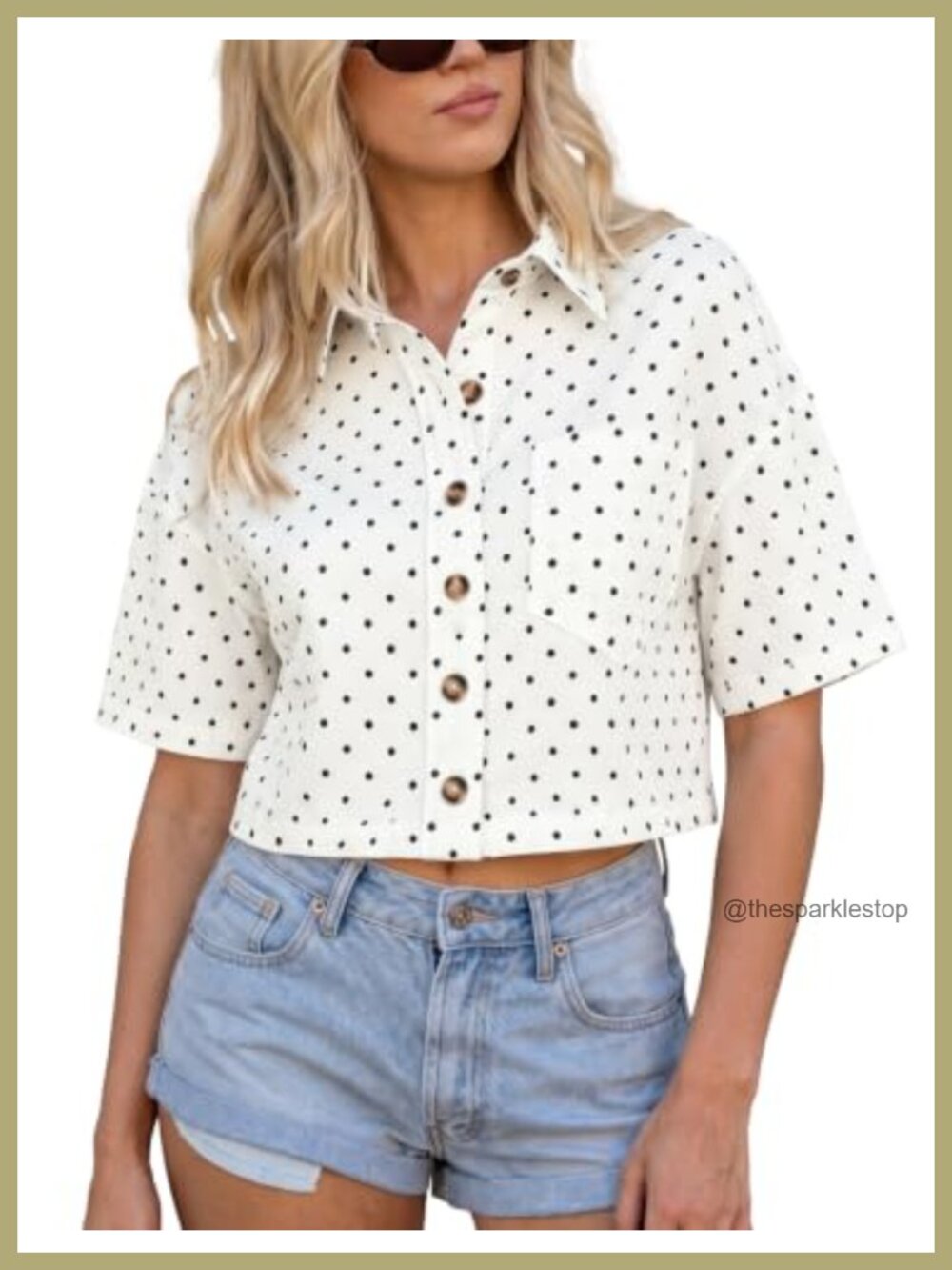 Women's Cropped Denim Button Down Shirt Short Sleeve Jacket